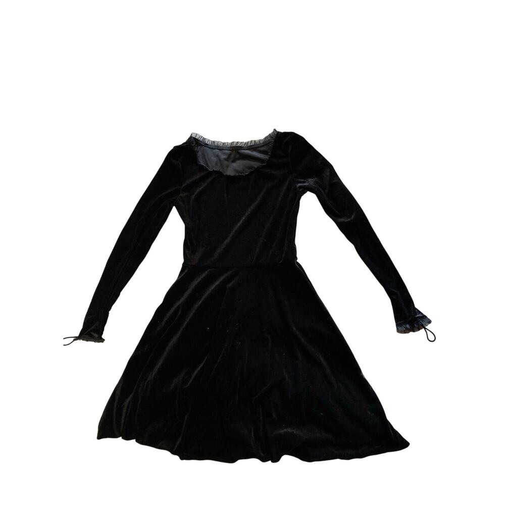 Black Velvet Ruffle Hem Dress - Size Small